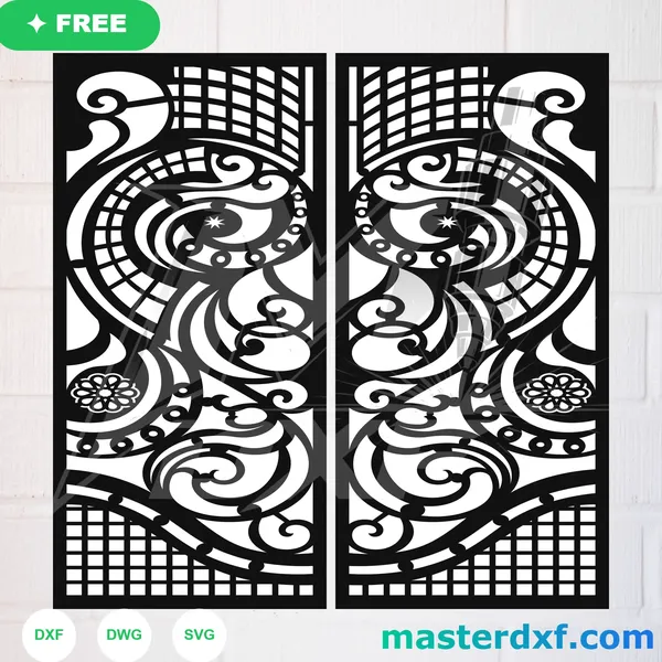 Free Art Nouveau Wave Swirl DXF Panel for Laser Cutting DXF File